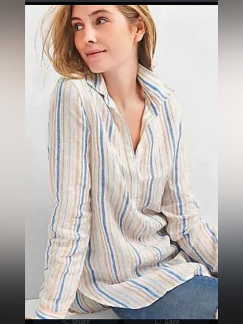 Gap 100% Linen Tunic Shirt Striped Top White & Blue Small